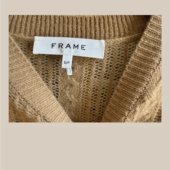 Frame Denim Cashmere Cable-Knit Puff-Sleeve Sweater in Camel - Picture 3 of 4